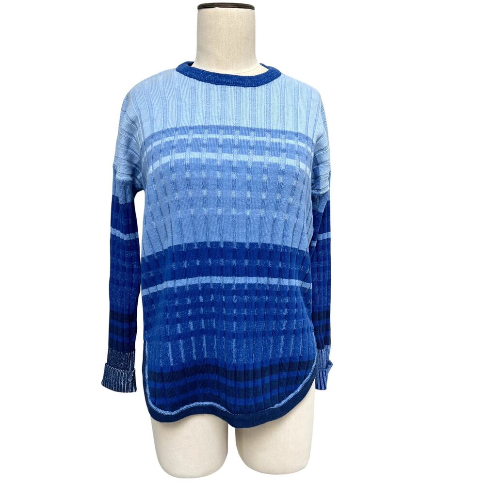 ZAKET & PLOVER Blue Striped Ribbed Sweater Small